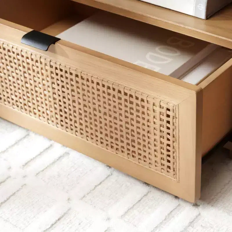 Mobile TV Media con 2 Cassetti Ripiano Aperto Pannelli in Rattan, Adatto a TV fino a 50", 120,65 cm L x 43,18 cm H