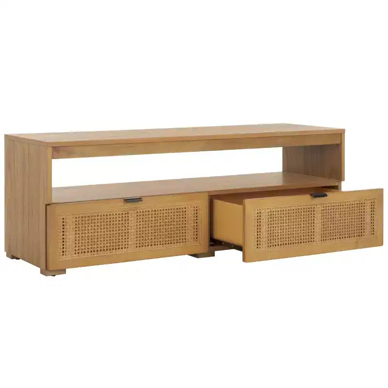 Mobile TV Media con 2 Cassetti Ripiano Aperto Pannelli in Rattan, Adatto a TV fino a 50", 120,65 cm L x 43,18 cm H
