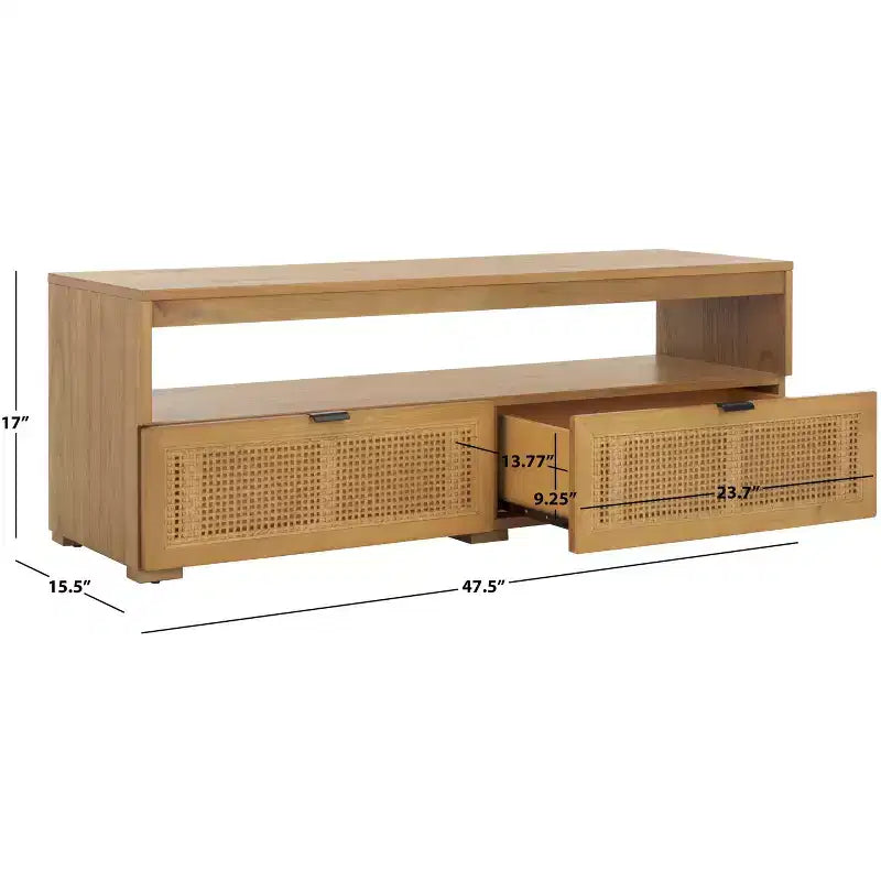 Mobile TV Media con 2 Cassetti Ripiano Aperto Pannelli in Rattan, Adatto a TV fino a 50", 120,65 cm L x 43,18 cm H