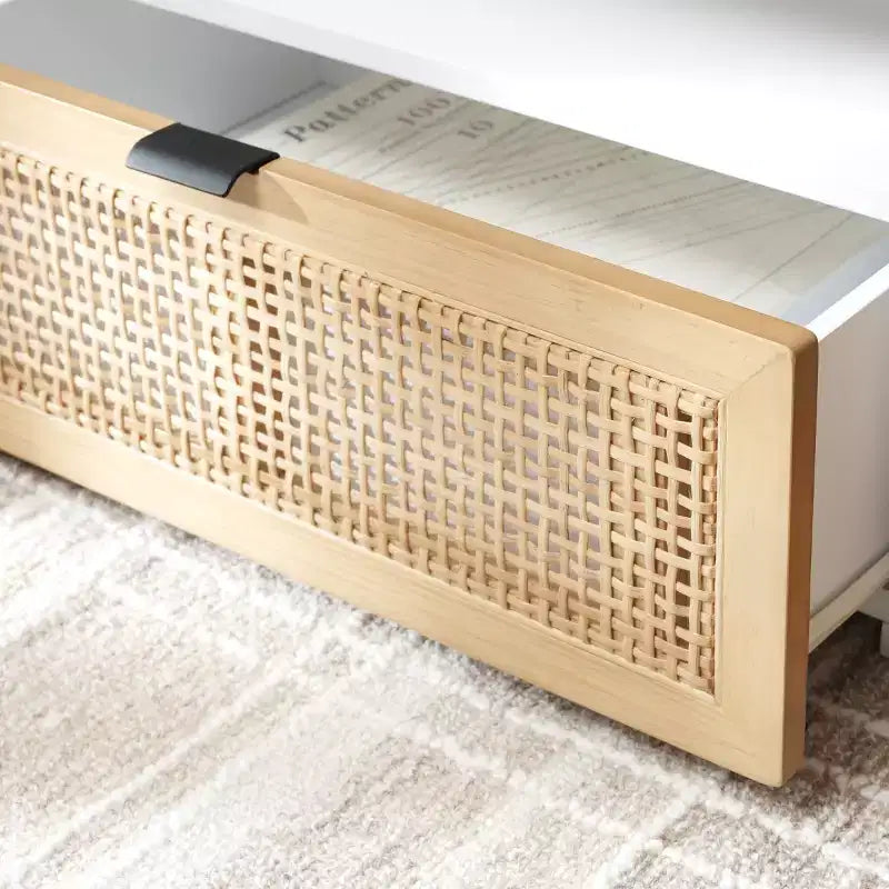 Mobile TV Media con 2 Cassetti Ripiano Aperto Pannelli in Rattan, Adatto a TV fino a 50", 120,65 cm L x 43,18 cm H