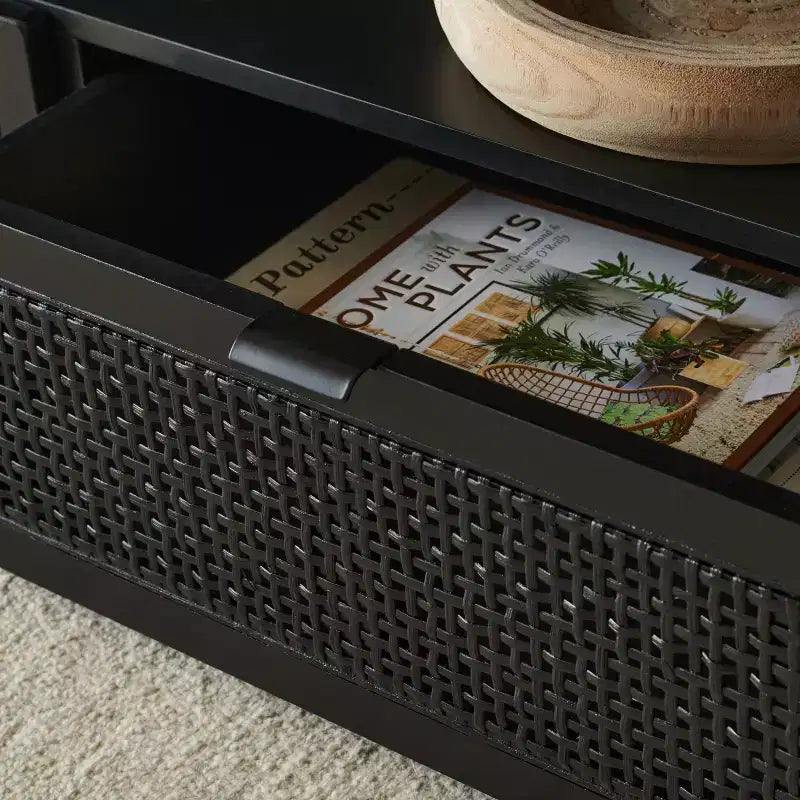 Mobile TV Media con 2 Cassetti Ripiano Aperto Pannelli in Rattan, Adatto a TV fino a 50", 120,65 cm L x 43,18 cm H