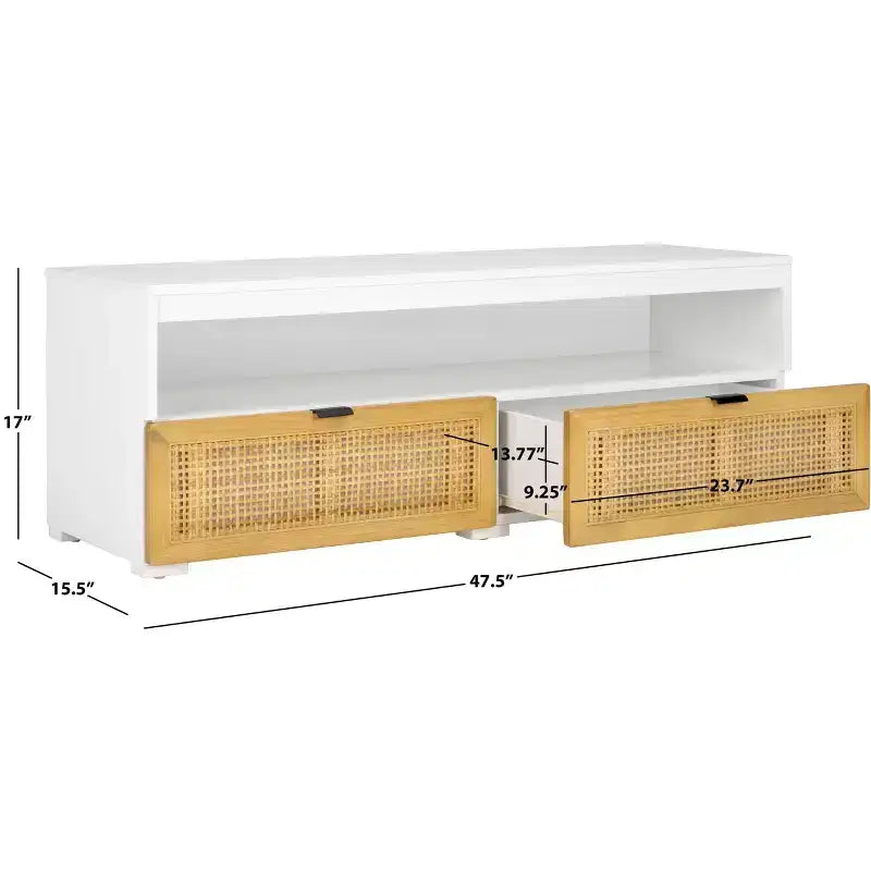 Mobile TV Media con 2 Cassetti Ripiano Aperto Pannelli in Rattan, Adatto a TV fino a 50", 120,65 cm L x 43,18 cm H