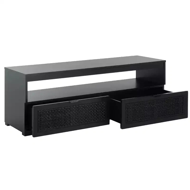 Mobile TV Media con 2 Cassetti Ripiano Aperto Pannelli in Rattan, Adatto a TV fino a 50", 120,65 cm L x 43,18 cm H
