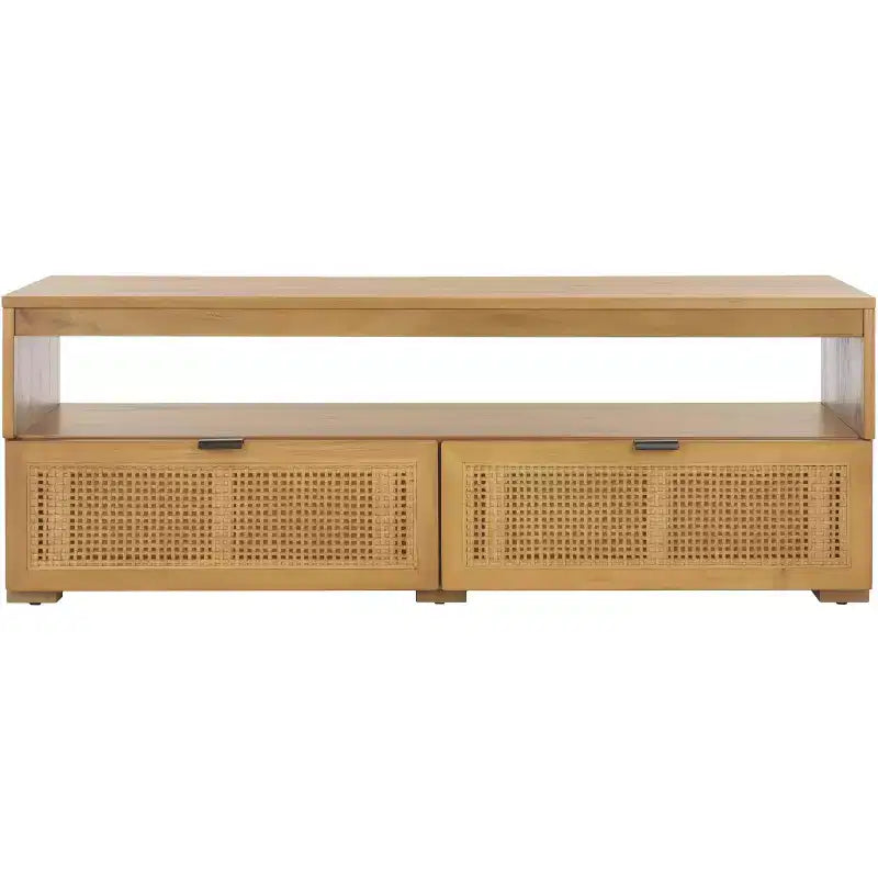 Mobile TV Media con 2 Cassetti Ripiano Aperto Pannelli in Rattan, Adatto a TV fino a 50", 120,65 cm L x 43,18 cm H