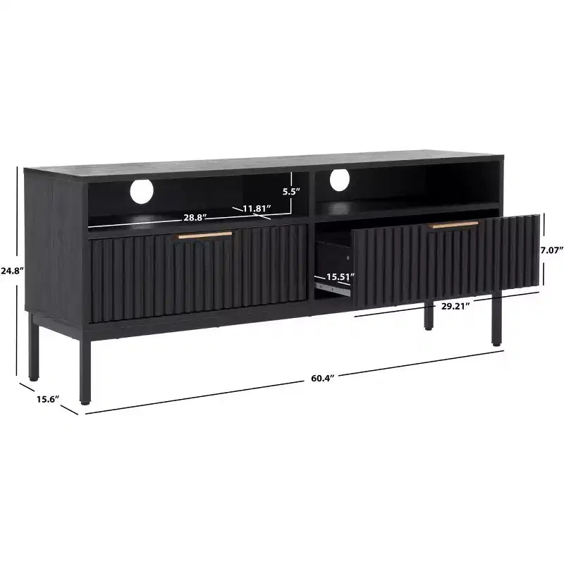 Mobile TV, Credenza Multimediale con 2 Cassetti, 2 Ripiani e Dettagli Scanalati, Noce, Adatto a TV fino a 65", 60.4"L