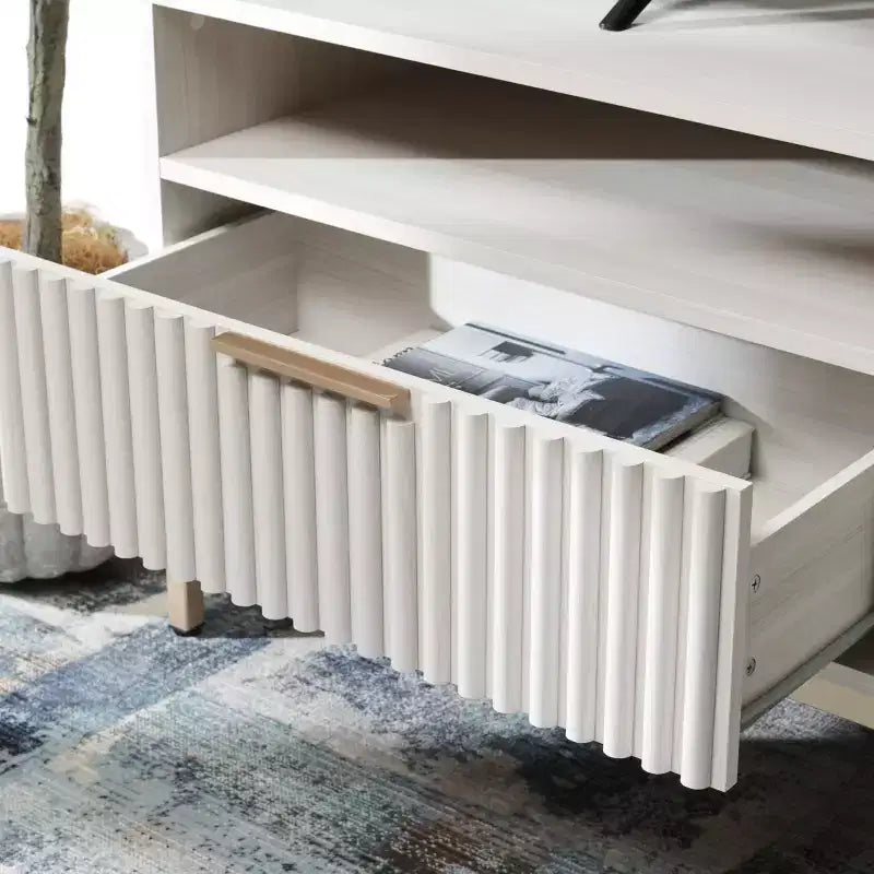 Mobile TV, Credenza Multimediale con 2 Cassetti, 2 Ripiani e Dettagli Scanalati, Noce, Adatto a TV fino a 65", 60.4"L