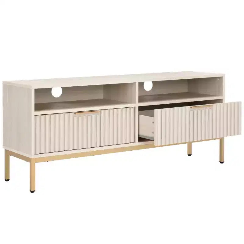 Mobile TV, Credenza Multimediale con 2 Cassetti, 2 Ripiani e Dettagli Scanalati, Noce, Adatto a TV fino a 65", 60.4"L