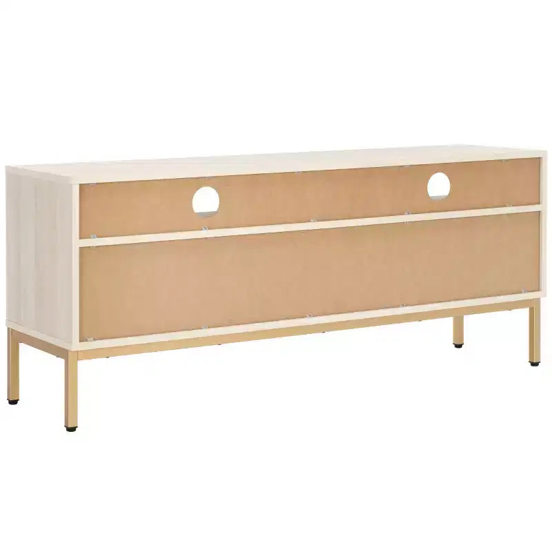 Mobile TV, Credenza Multimediale con 2 Cassetti, 2 Ripiani e Dettagli Scanalati, Noce, Adatto a TV fino a 65", 60.4"L