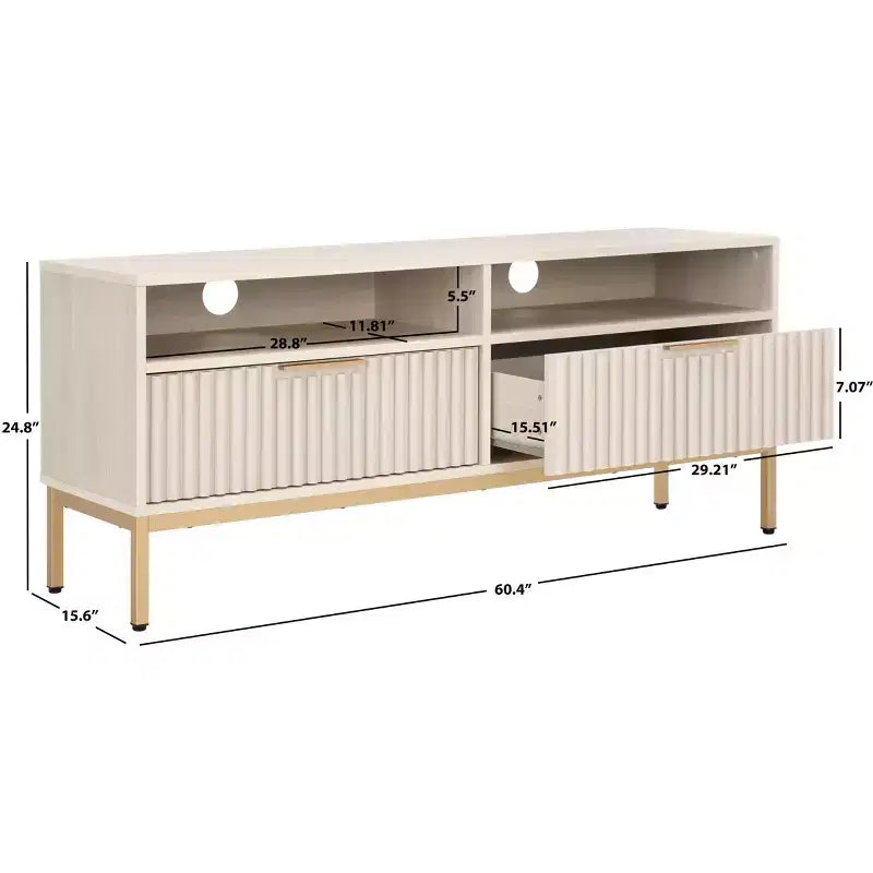 Mobile TV, Credenza Multimediale con 2 Cassetti, 2 Ripiani e Dettagli Scanalati, Noce, Adatto a TV fino a 65", 60.4"L