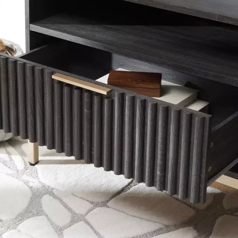 Mobile TV, Credenza Multimediale con 2 Cassetti, 2 Ripiani e Dettagli Scanalati, Noce, Adatto a TV fino a 65", 60.4"L