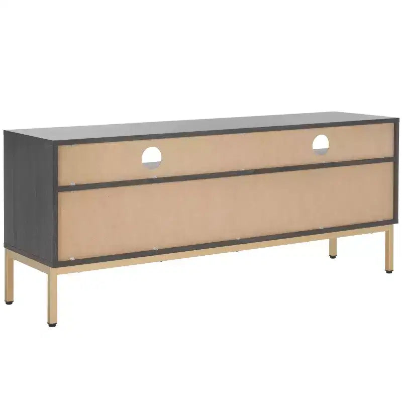 Mobile TV, Credenza Multimediale con 2 Cassetti, 2 Ripiani e Dettagli Scanalati, Noce, Adatto a TV fino a 65", 60.4"L