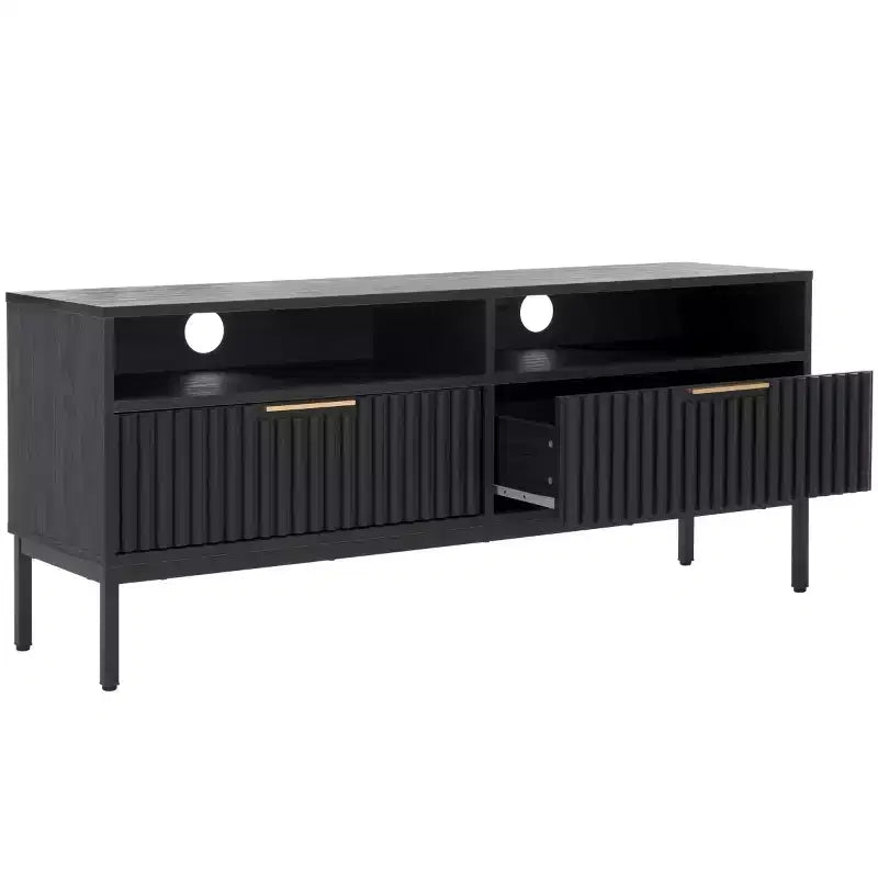 Mobile TV, Credenza Multimediale con 2 Cassetti, 2 Ripiani e Dettagli Scanalati, Noce, Adatto a TV fino a 65", 60.4"L