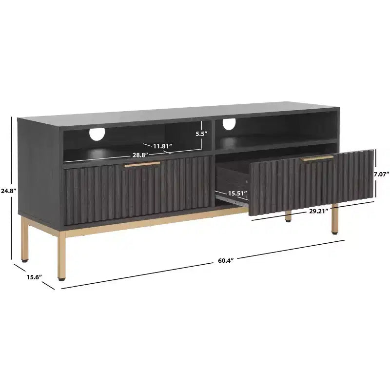 Mobile TV, Credenza Multimediale con 2 Cassetti, 2 Ripiani e Dettagli Scanalati, Noce, Adatto a TV fino a 65", 60.4"L