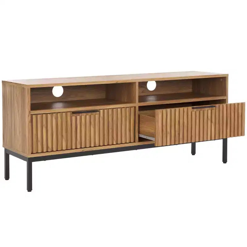Mobile TV, Credenza Multimediale con 2 Cassetti, 2 Ripiani e Dettagli Scanalati, Noce, Adatto a TV fino a 65", 60.4"L