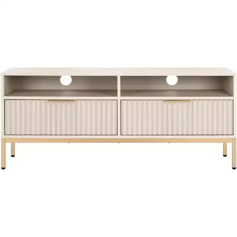 Mobile TV, Credenza Multimediale con 2 Cassetti, 2 Ripiani e Dettagli Scanalati, Noce, Adatto a TV fino a 65", 60.4"L