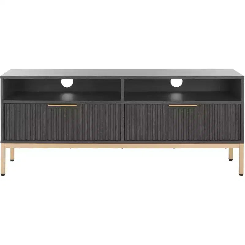 Mobile TV, Credenza Multimediale con 2 Cassetti, 2 Ripiani e Dettagli Scanalati, Noce, Adatto a TV fino a 65", 60.4"L