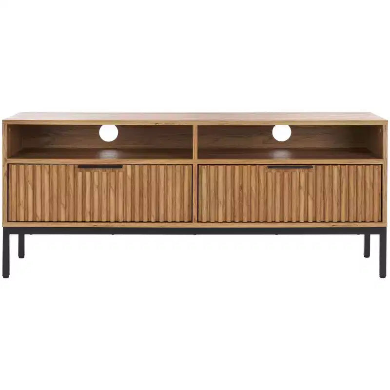 Mobile TV, Credenza Multimediale con 2 Cassetti, 2 Ripiani e Dettagli Scanalati, Noce, Adatto a TV fino a 65", 60.4"L