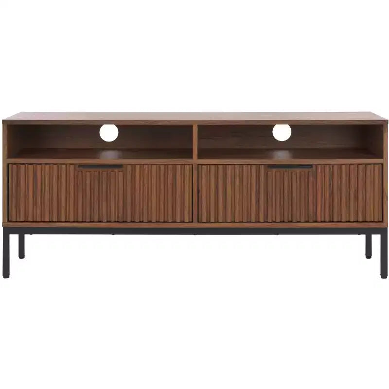 Mobile TV, Credenza Multimediale con 2 Cassetti, 2 Ripiani e Dettagli Scanalati, Noce, Adatto a TV fino a 65", 60.4"L