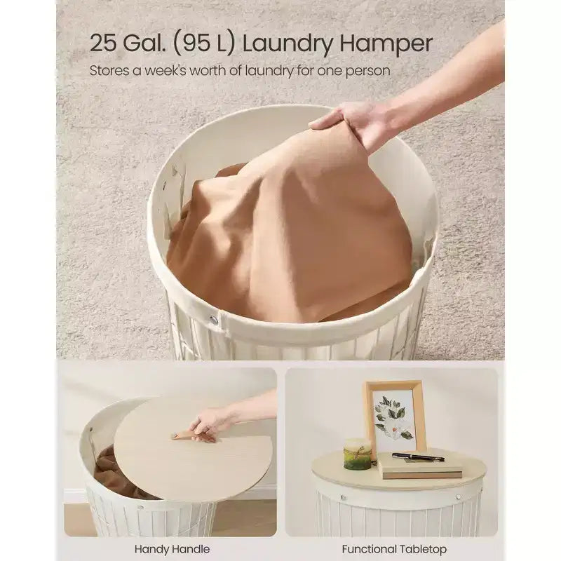 Cesto portabiancheria rotondo con coperchio da 94,6 L, fodera rimovibile, MDF, 46 cm L x 53,3 cm H