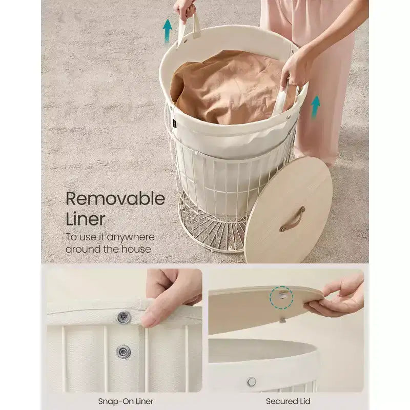 Cesto portabiancheria rotondo con coperchio da 94,6 L, fodera rimovibile, MDF, 46 cm L x 53,3 cm H