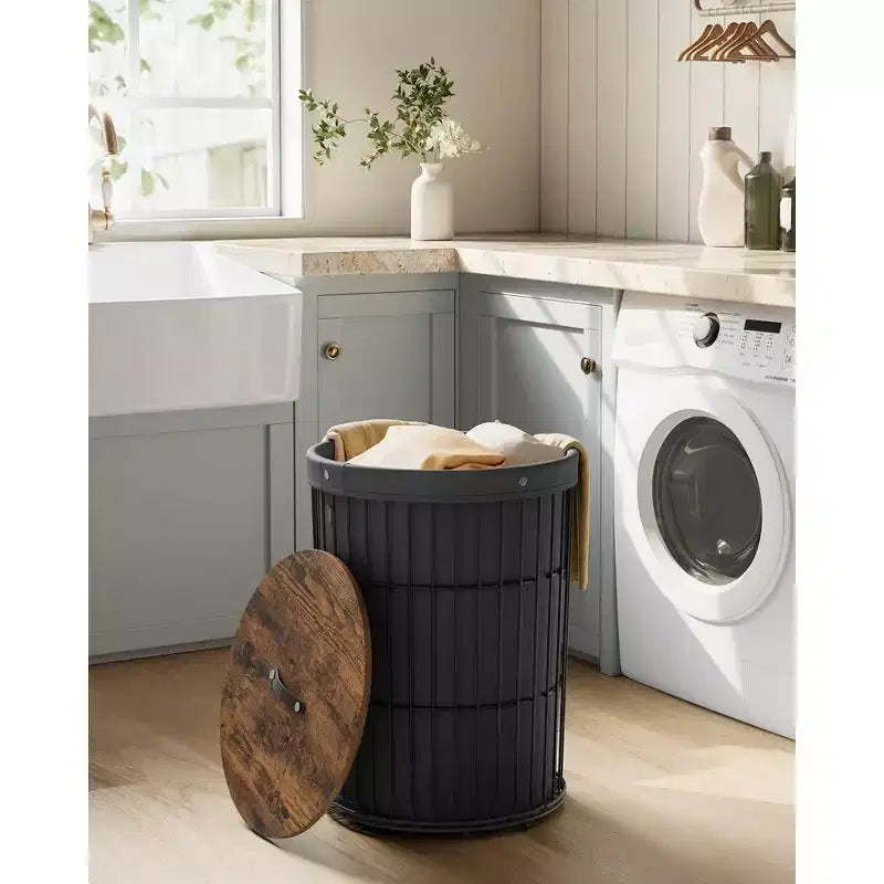 Cesto portabiancheria rotondo con coperchio da 94,6 L, fodera rimovibile, MDF, 46 cm L x 53,3 cm H