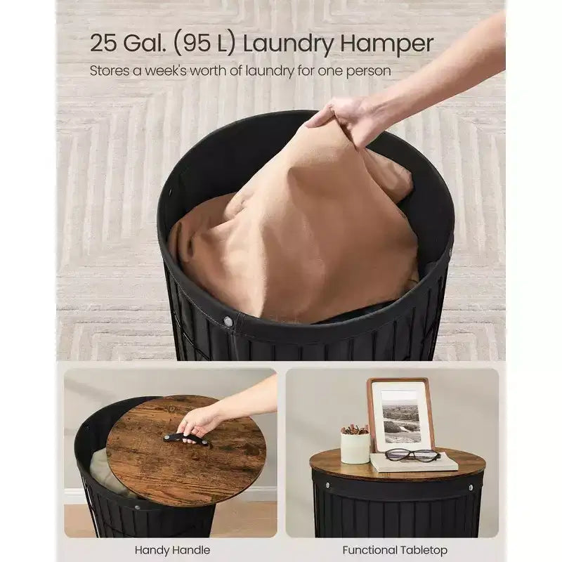 Cesto portabiancheria rotondo con coperchio da 94,6 L, fodera rimovibile, MDF, 46 cm L x 53,3 cm H