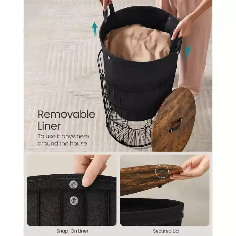 Cesto portabiancheria rotondo con coperchio da 94,6 L, fodera rimovibile, MDF, 46 cm L x 53,3 cm H