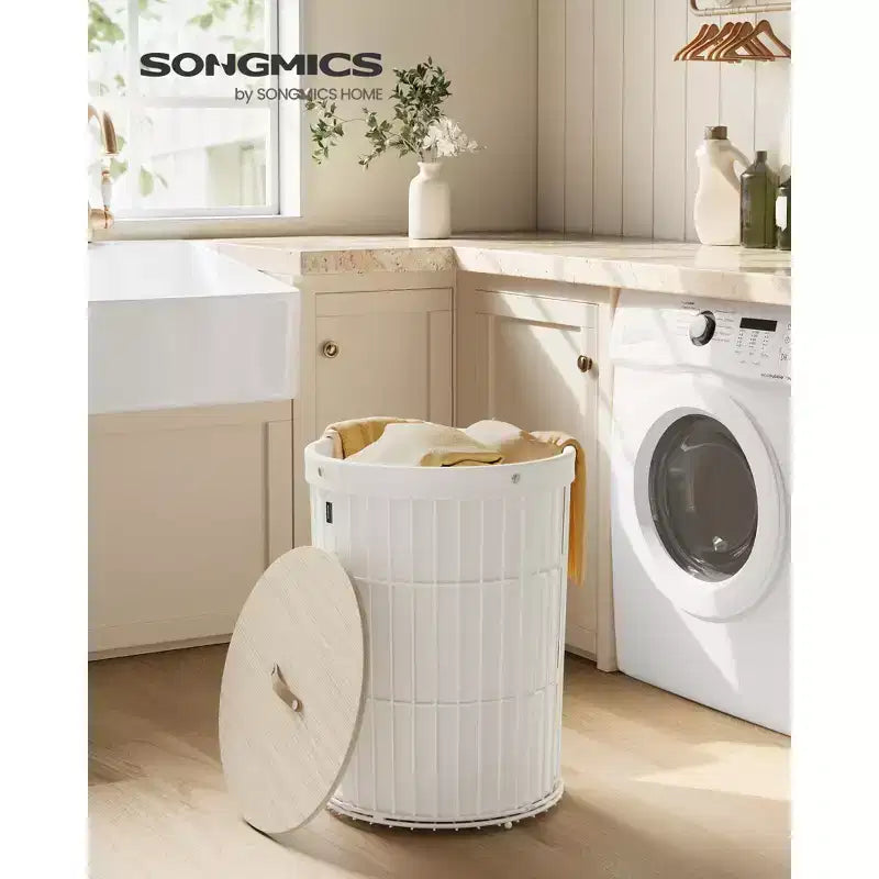 Cesto portabiancheria rotondo con coperchio da 94,6 L, fodera rimovibile, MDF, 46 cm L x 53,3 cm H