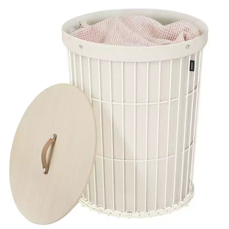 Cesto portabiancheria rotondo con coperchio da 94,6 L, fodera rimovibile, MDF, 46 cm L x 53,3 cm H