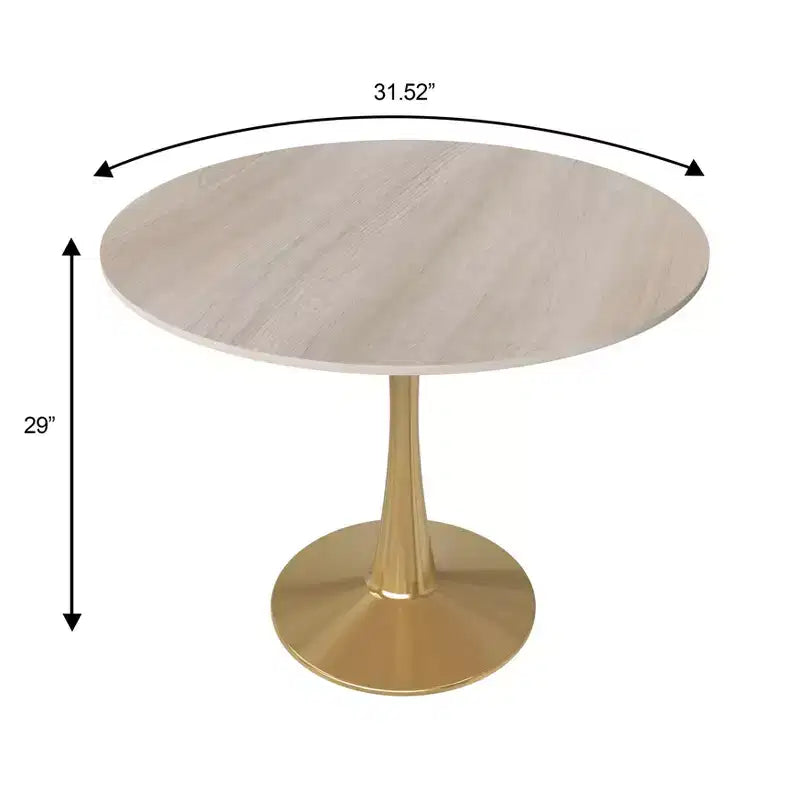 Tavolo da pranzo rotondo da 31" con piano in pietra sinterizzata, base a piedistallo in acciaio dorato, 4 posti, 100 kg