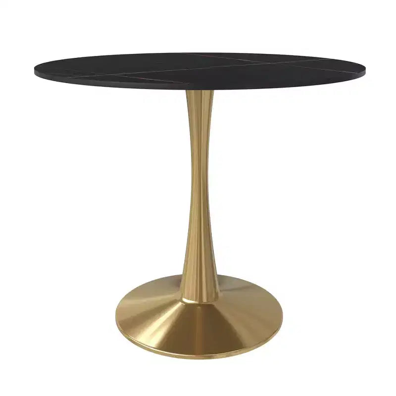 Tavolo da pranzo rotondo da 31" con piano in pietra sinterizzata, base a piedistallo in acciaio dorato, 4 posti, 100 kg