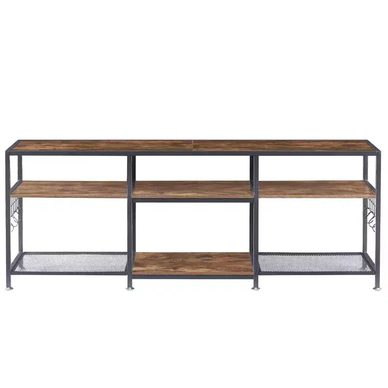 Mobile TV industriale da 65" con 3 ripiani aperti e ganci a S, per TV fino a 70", 160 cm L x 60 cm H