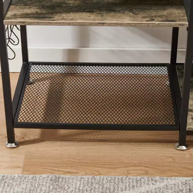 Mobile TV industriale da 65" con 3 ripiani aperti e ganci a S, per TV fino a 70", 160 cm L x 60 cm H