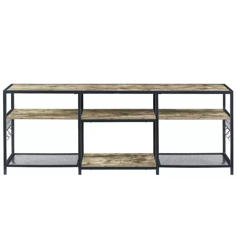 Mobile TV industriale da 65" con 3 ripiani aperti e ganci a S, per TV fino a 70", 160 cm L x 60 cm H