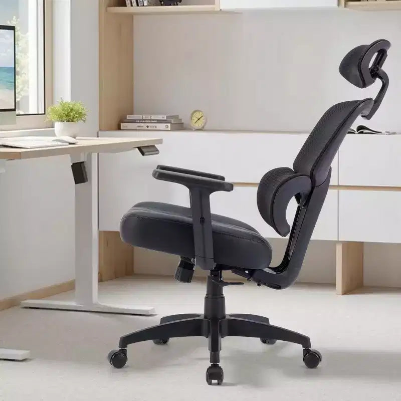 Sedia da ufficio ergonomica con schienale alto in rete, poggiatesta e braccioli regolabili, supporto lombare, 150 kg