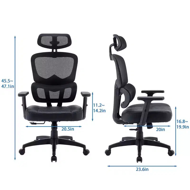 Sedia da ufficio ergonomica con schienale alto in rete, poggiatesta e braccioli regolabili, supporto lombare, 150 kg