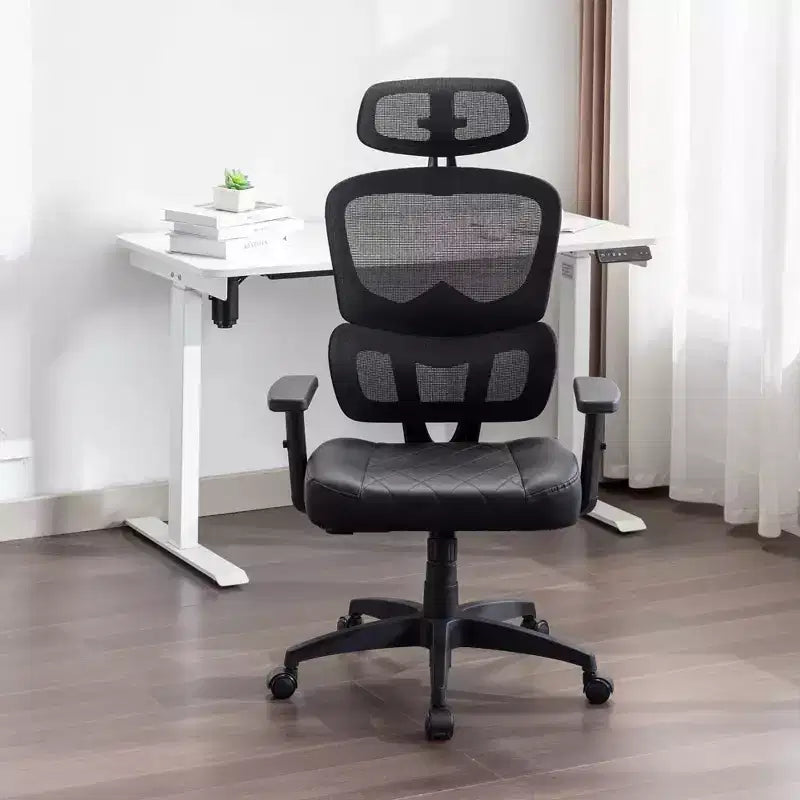 Sedia da ufficio ergonomica con schienale alto in rete, poggiatesta e braccioli regolabili, supporto lombare, 150 kg