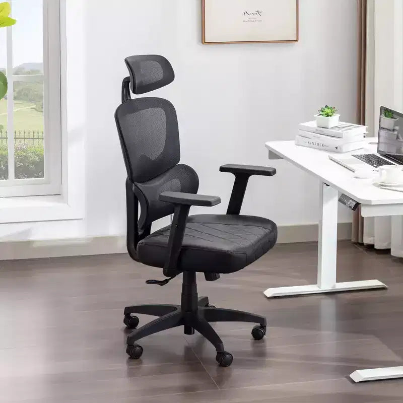 Sedia da ufficio ergonomica con schienale alto in rete, poggiatesta e braccioli regolabili, supporto lombare, 150 kg