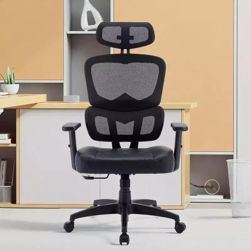 Sedia da ufficio ergonomica con schienale alto in rete, poggiatesta e braccioli regolabili, supporto lombare, 150 kg