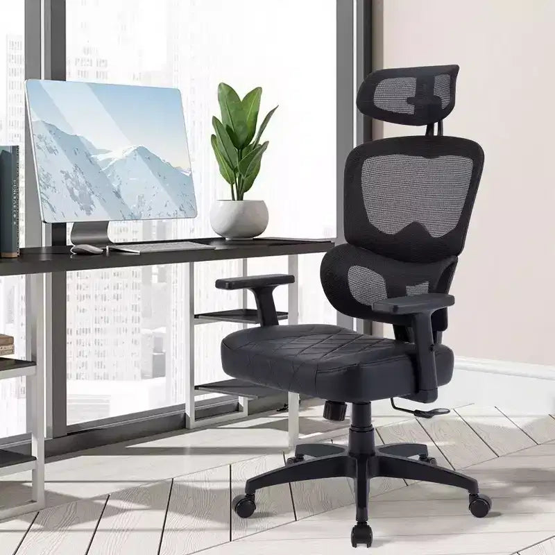 Sedia da ufficio ergonomica con schienale alto in rete, poggiatesta e braccioli regolabili, supporto lombare, 150 kg