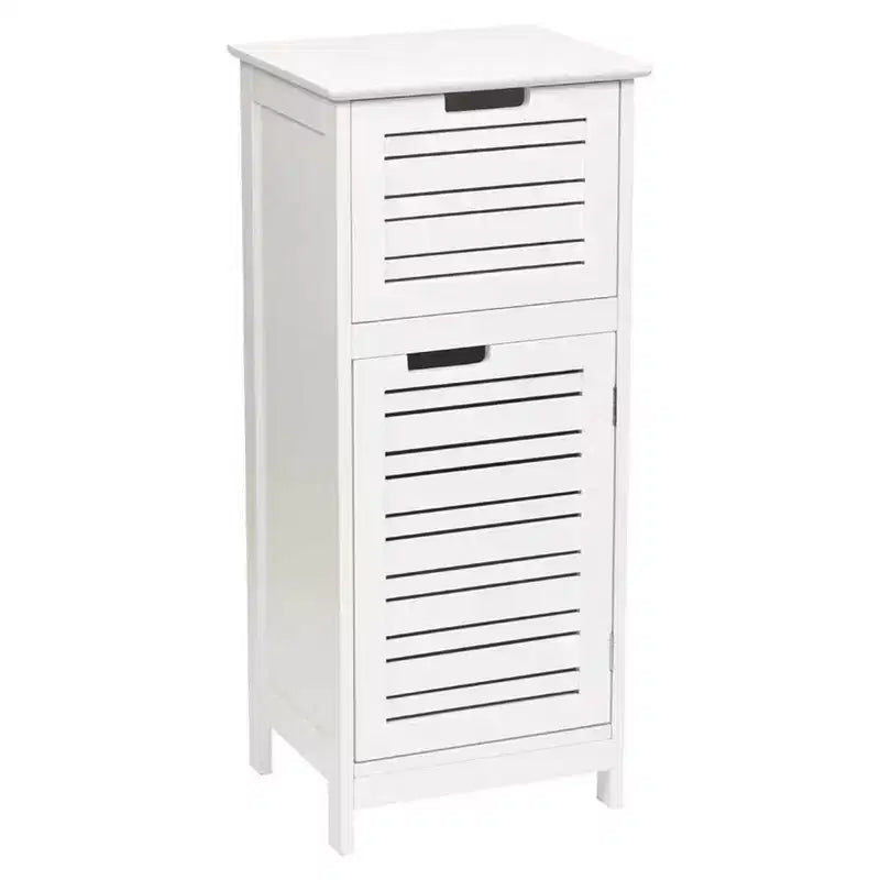 Armadietto a terra per biancheria da bagno con anta a persiana, 1 cassetto e ripiano regolabile, 14,7"L x 32,12"A