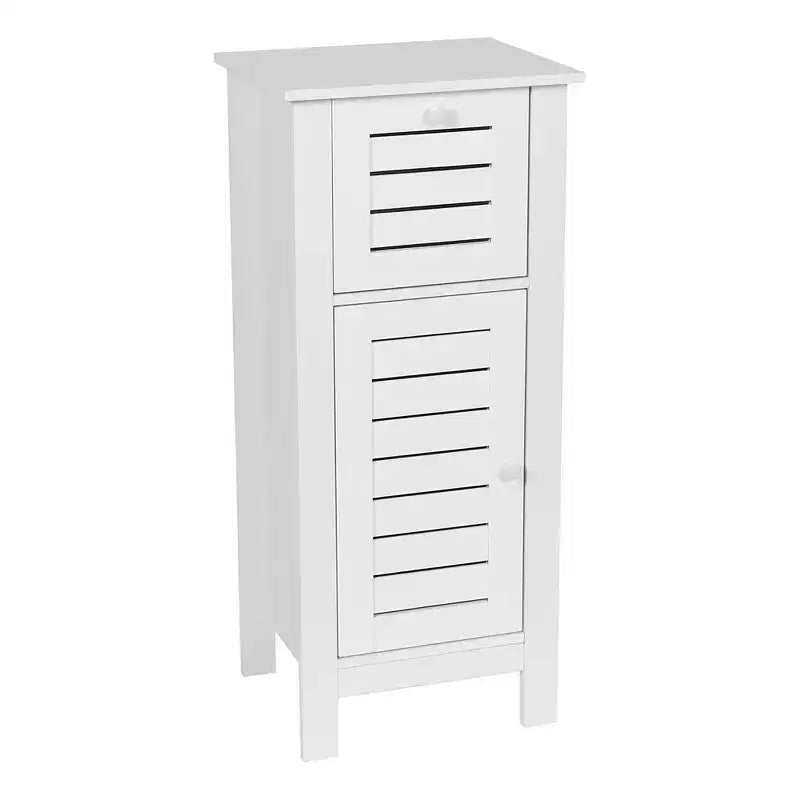 Armadietto a terra per biancheria da bagno con anta a persiana, 1 cassetto e ripiano regolabile, 14,7"L x 32,12"A