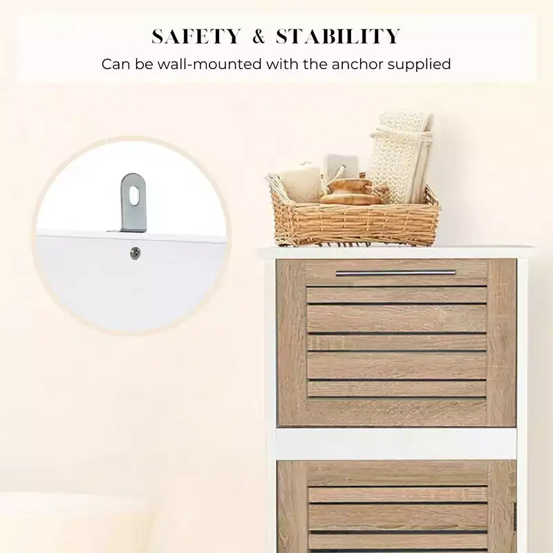 Armadietto a terra per biancheria da bagno con anta a persiana, 1 cassetto e ripiano regolabile, 14,7"L x 32,12"A