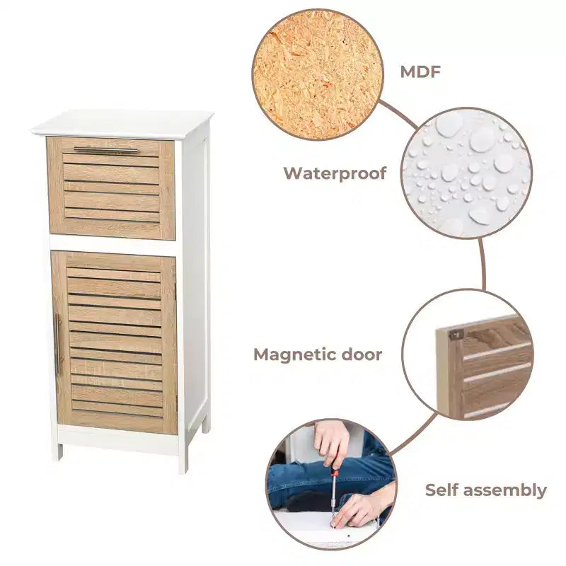 Armadietto a terra per biancheria da bagno con anta a persiana, 1 cassetto e ripiano regolabile, 14,7"L x 32,12"A