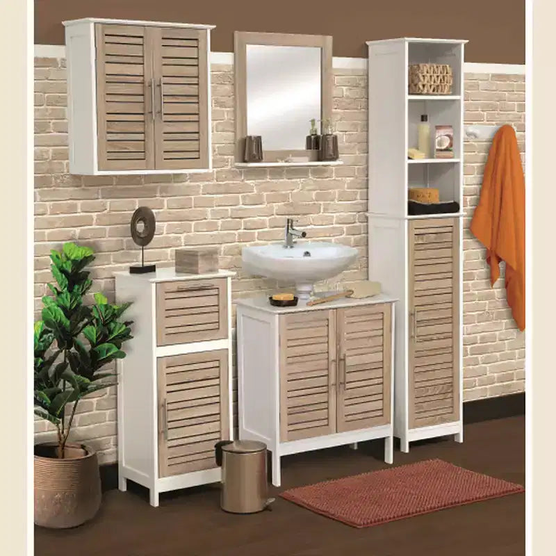 Armadietto a terra per biancheria da bagno con anta a persiana, 1 cassetto e ripiano regolabile, 14,7"L x 32,12"A