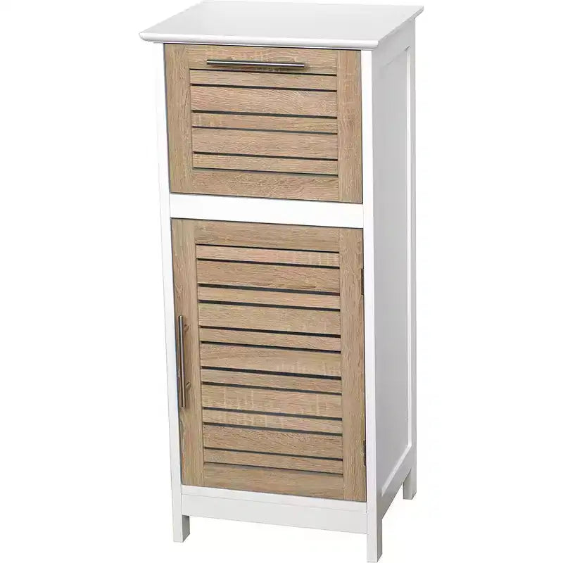 Armadietto a terra per biancheria da bagno con anta a persiana, 1 cassetto e ripiano regolabile, 14,7"L x 32,12"A