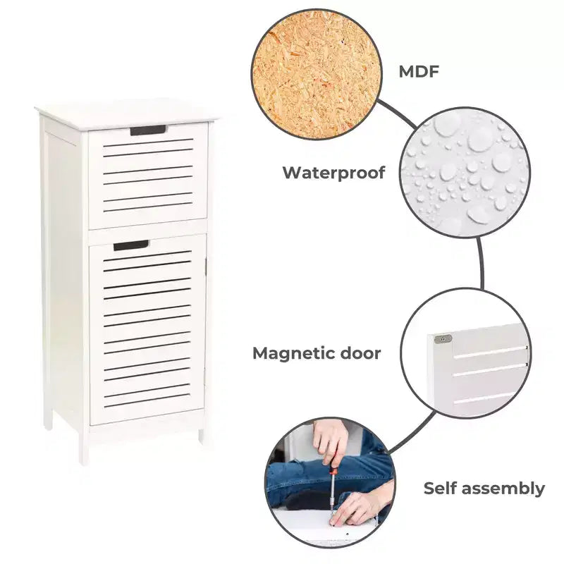 Armadietto a terra per biancheria da bagno con anta a persiana, 1 cassetto e ripiano regolabile, 14,7"L x 32,12"A
