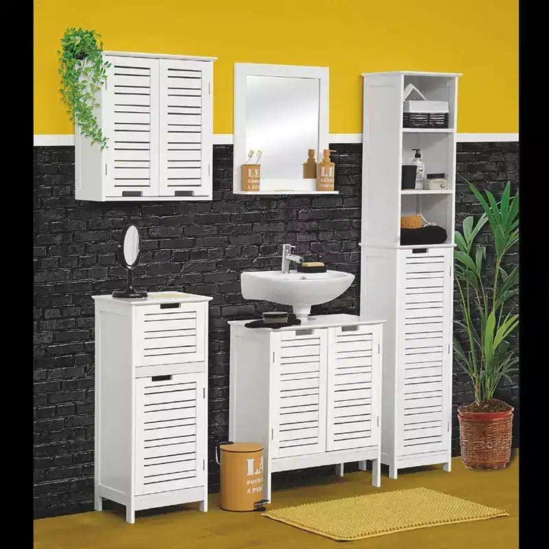 Armadietto a terra per biancheria da bagno con anta a persiana, 1 cassetto e ripiano regolabile, 14,7"L x 32,12"A