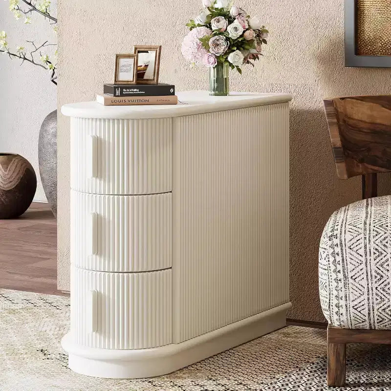 Tavolino con 3 cassetti Slim, Finitura Noce, Legno massello e MDF, Nessun montaggio richiesto