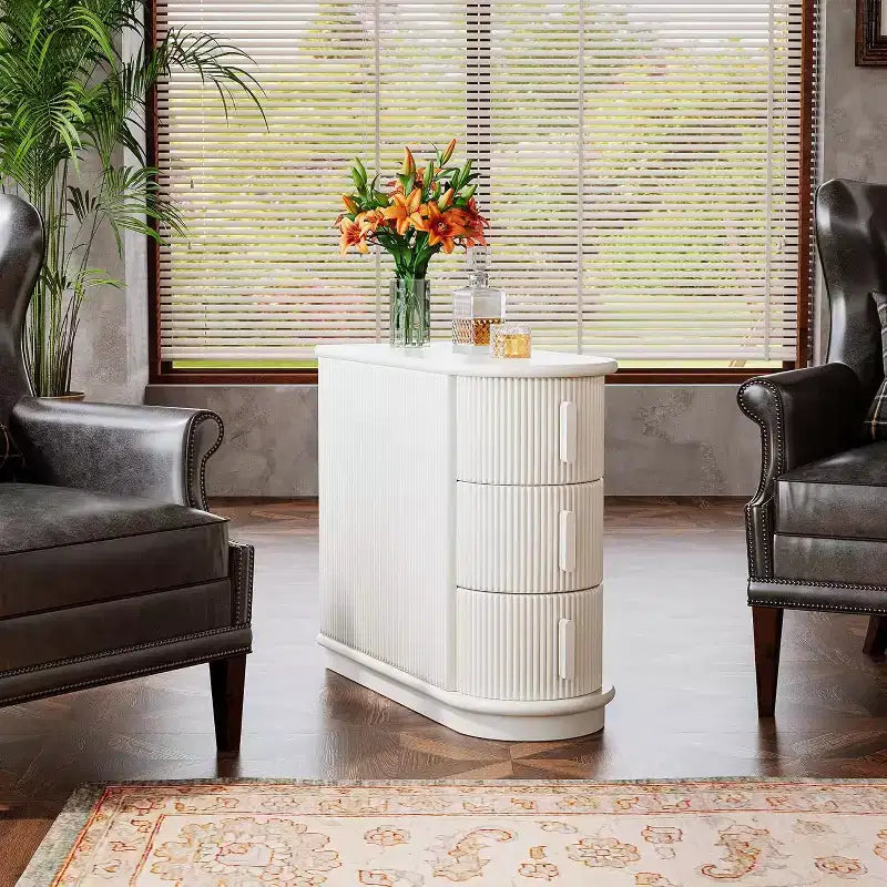 Tavolino con 3 cassetti Slim, Finitura Noce, Legno massello e MDF, Nessun montaggio richiesto